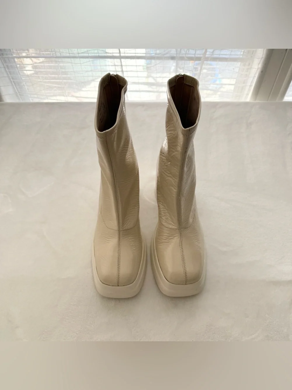 Free People Double Stack Platform Boots in Bone 40 US 9.5 Crinkle Chunky Heel